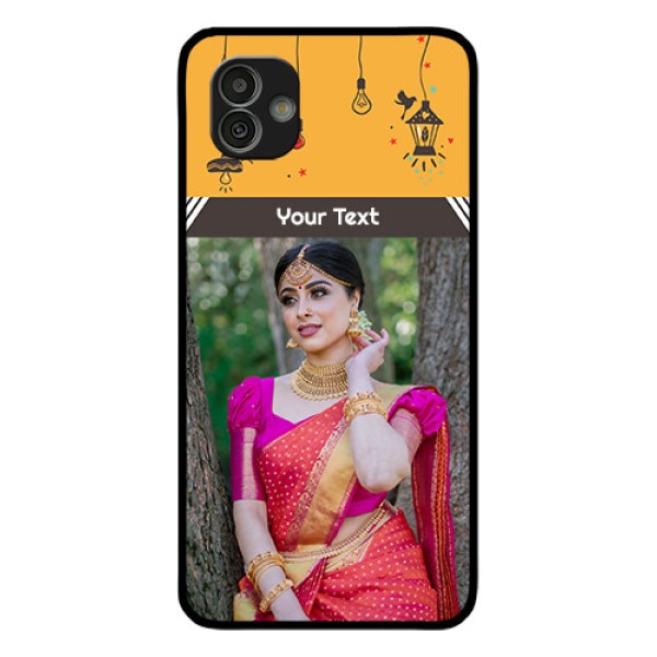 Samsung Galaxy M13 5G Custom Glass Mobile Case - with Family Picture and Icons Samsung Galaxy M13 5G Custom Glass Mobile Case - with Family Picture and Icons