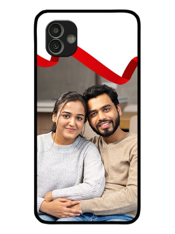 Custom Samsung Galaxy M13 5G Photo Printing on Glass Case - Red Ribbon Frame Design