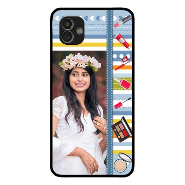 Samsung Galaxy M13 5G Personalized Glass Phone Case - Makeup Icons Design Samsung Galaxy M13 5G Personalized Glass Phone Case - Makeup Icons Design