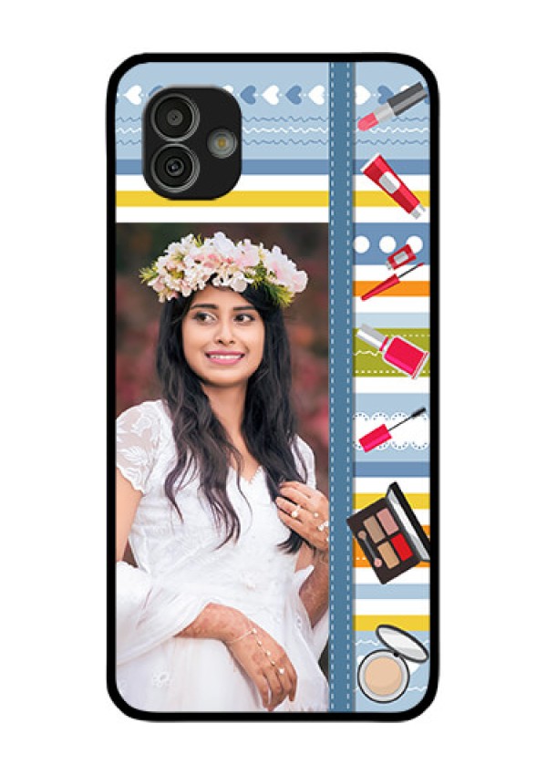 Samsung Galaxy M13 5G Personalized Glass Phone Case - Makeup Icons Design