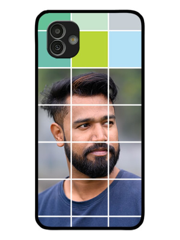 Custom Samsung Galaxy M13 5G Photo Printing on Glass Case - with white box pattern