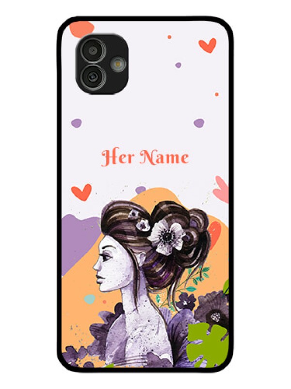 Custom Galaxy M13 5G Personalized Glass Phone Case - Woman And Nature Design