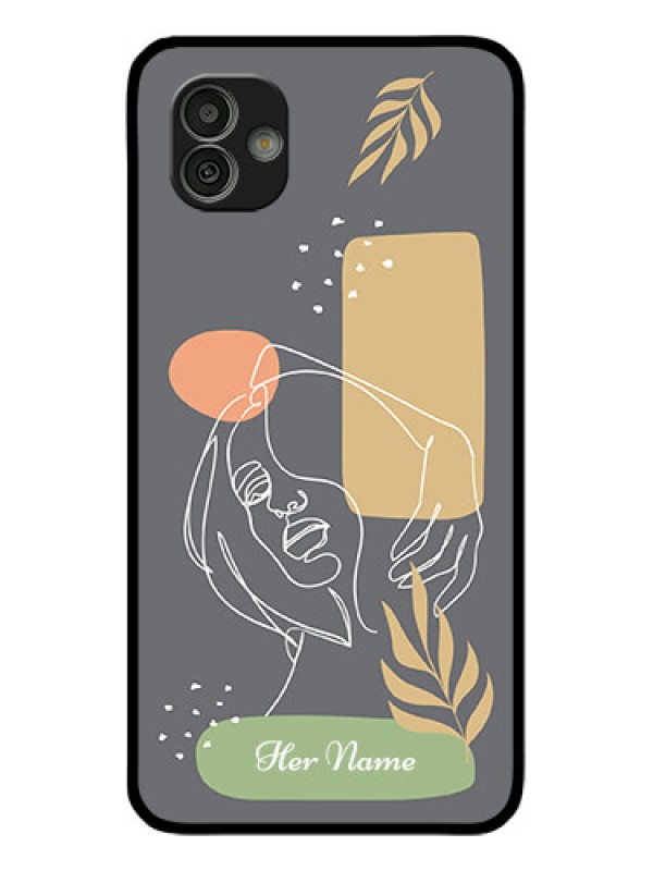 Custom Galaxy M13 5G Custom Glass Phone Case - Gazing Woman line art Design