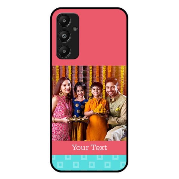 Galaxy M14 4G Custom Glass Phone Case - Peach & Blue Color Design Galaxy M14 4G Custom Glass Phone Case - Peach & Blue Color Design