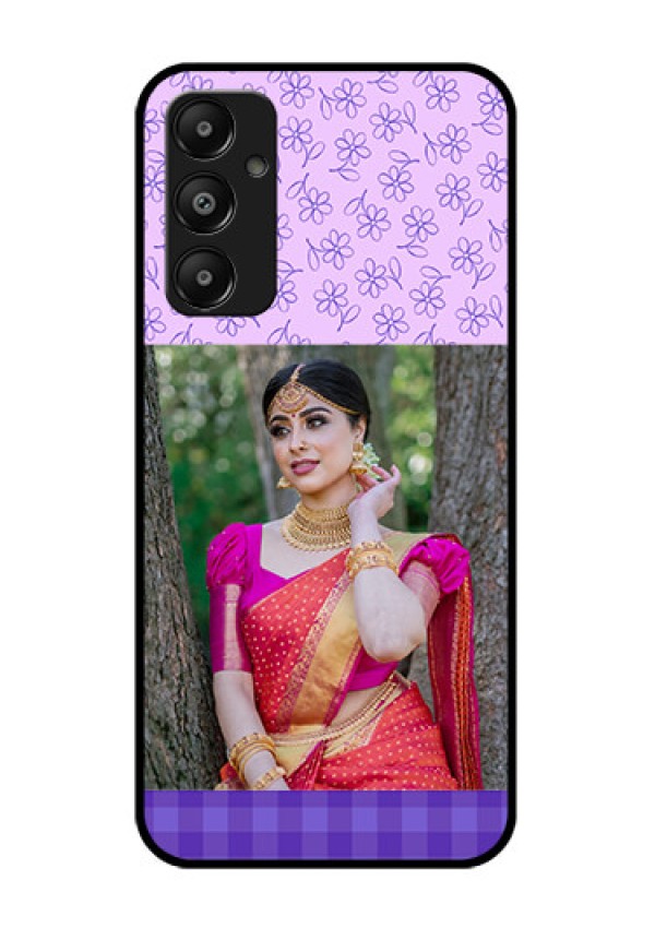 Galaxy M14 4G Custom Glass Phone Case - Purple Floral Design