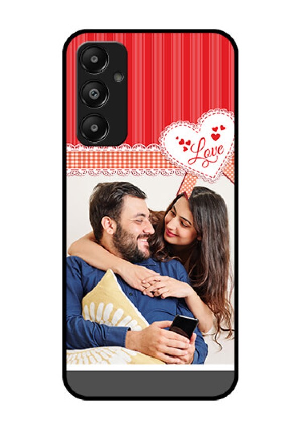 Galaxy M14 4G Custom Glass Phone Case - Red Love Pattern Design