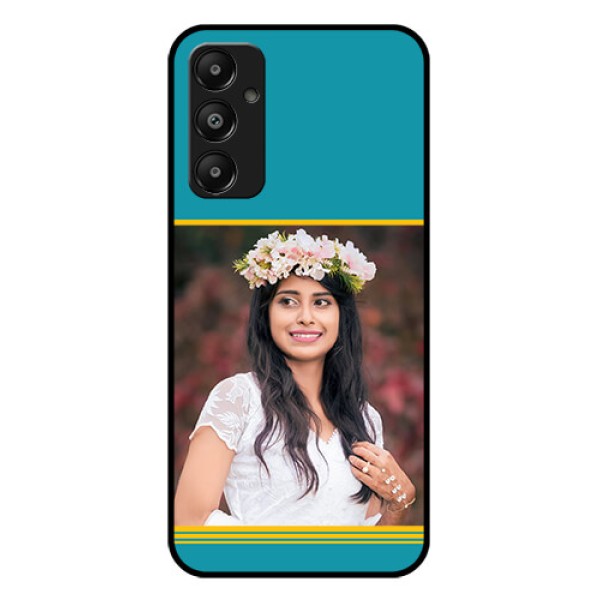 Galaxy M14 4G Custom Glass Phone Case - Yellow & Blue Design