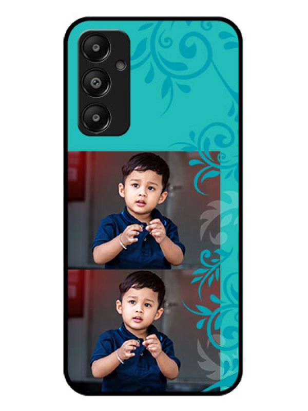 Custom Galaxy M14 4G Custom Glass Phone Case - With Photo And Green Floral Design