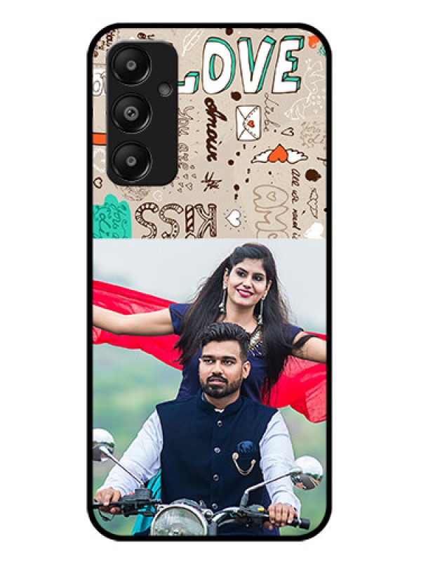 Custom Galaxy M14 4G Custom Glass Phone Case - Love Doodle Pattern