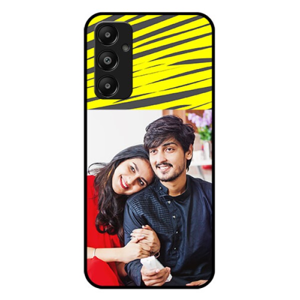 Galaxy M14 4G Custom Glass Phone Case - Yellow Abstract Design