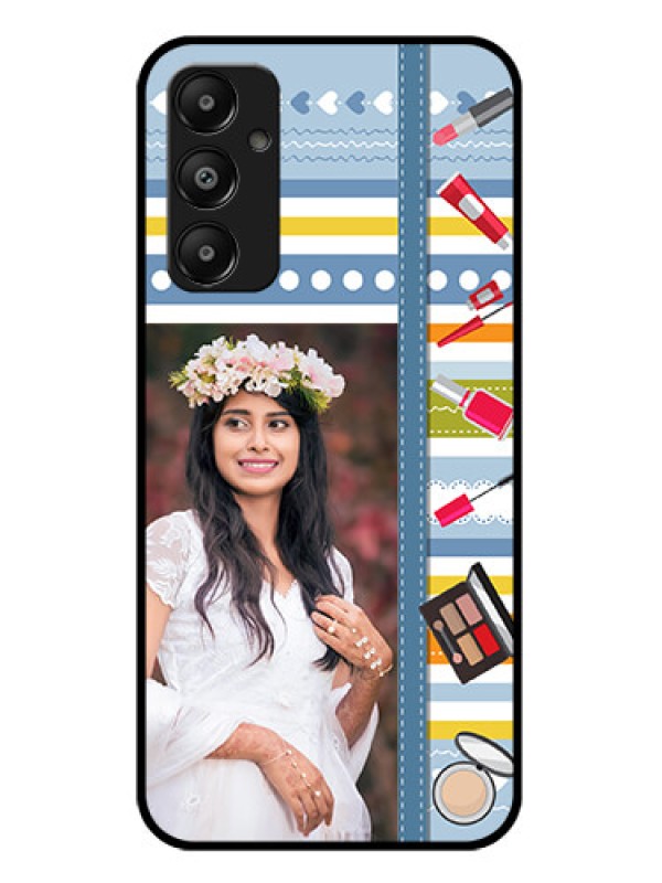 Custom Galaxy M14 4G Custom Glass Phone Case - Makeup Icons Design