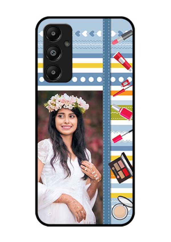 Galaxy M14 4G Custom Glass Phone Case - Makeup Icons Design