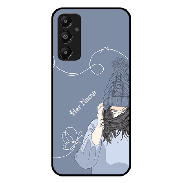 Galaxy M14 4G Custom Glass Phone Case - Girl In Winter Outfit Design