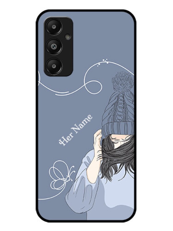 Custom Galaxy M14 4G Custom Glass Phone Case - Girl In Winter Outfit Design
