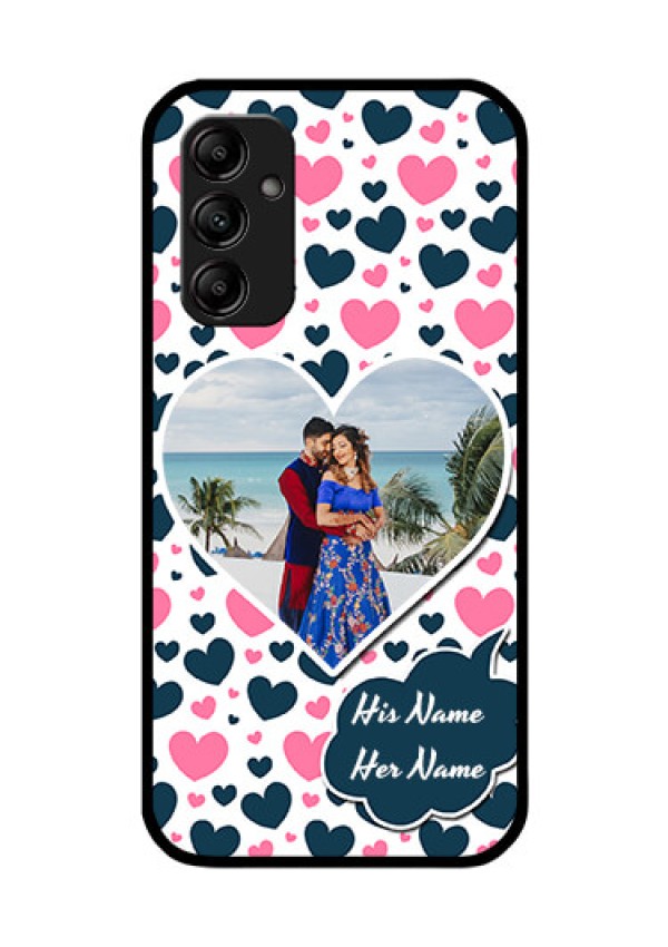 Galaxy M14 5G Custom Glass Phone Case - Pink & Blue Heart Design