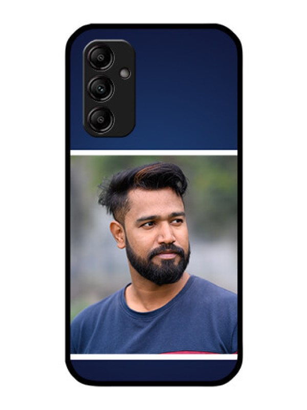 Custom Galaxy M14 5G Personalized Glass Phone Case - Simple Royal Blue Design