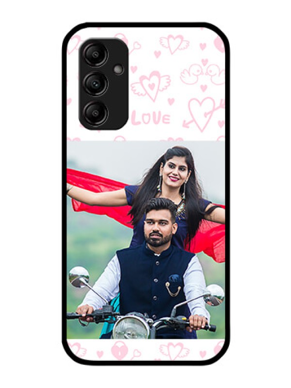 Custom Galaxy M14 5G Custom Glass Mobile Case - Pink Flying Heart Design