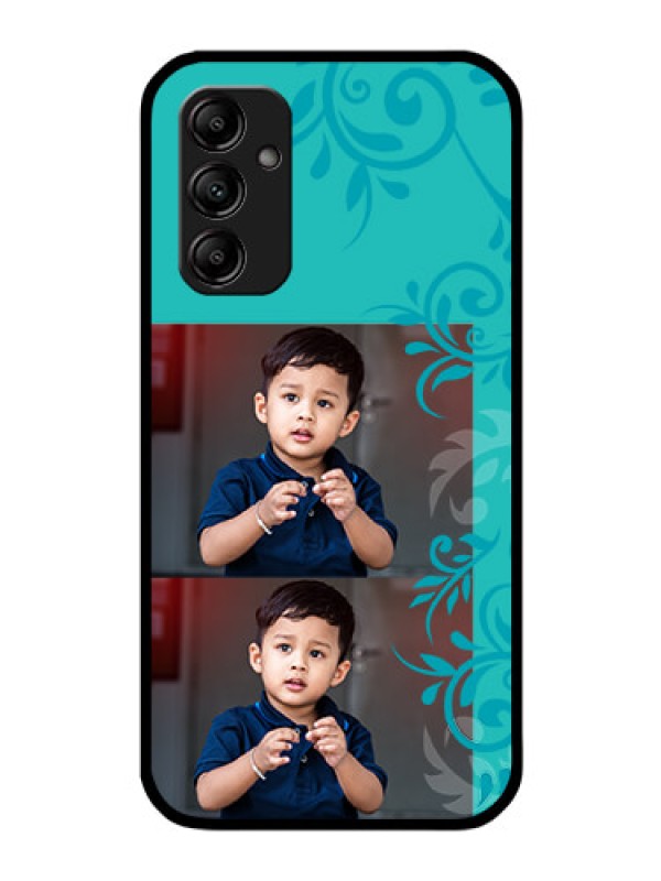 Custom Galaxy M14 5G Personalized Glass Phone Case - with Photo and Green Floral Design