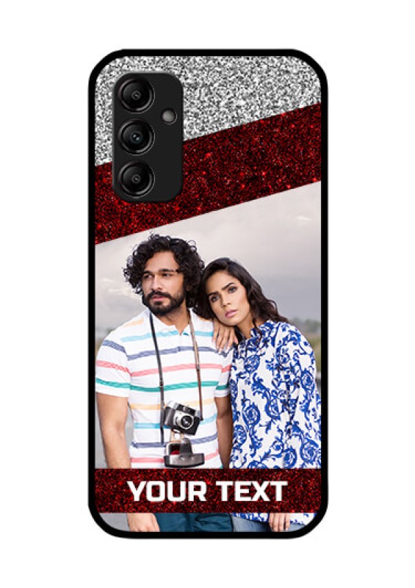 Galaxy M14 5G Personalized Glass Phone Case - Image Holder with Glitter Strip Design