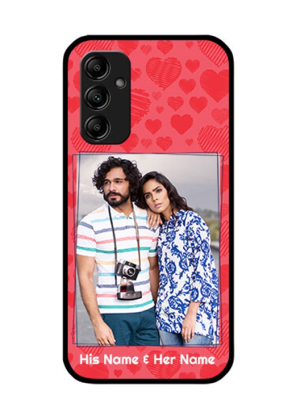 Galaxy M14 5G Photo Printing on Glass Case - with Red Heart Symbols Design