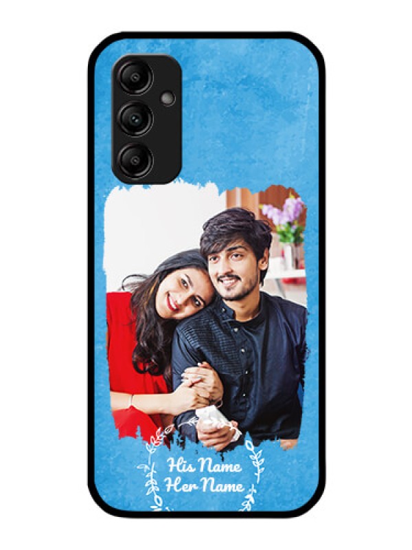 Custom Galaxy M14 5G Custom Glass Phone Case - Blue Color Vintage Design