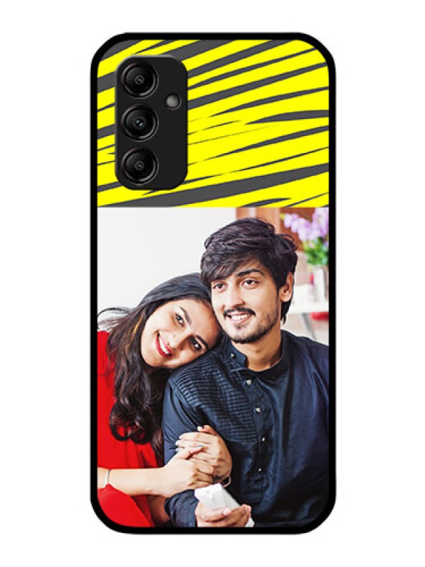 Custom Galaxy M14 5G Photo Printing on Glass Case - Yellow Abstract Design