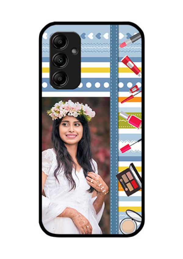 Galaxy M14 5G Personalized Glass Phone Case - Makeup Icons Design