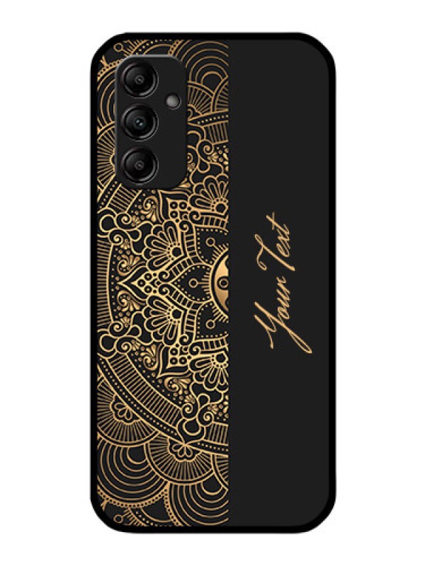 Custom Galaxy M14 5G Photo Printing on Glass Case - Mandala art with custom text Design