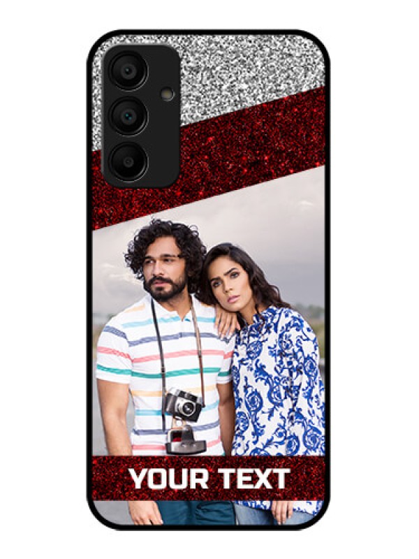 Custom Galaxy M15 5G Custom Glass Phone Case - Image Holder With Glitter Strip Design