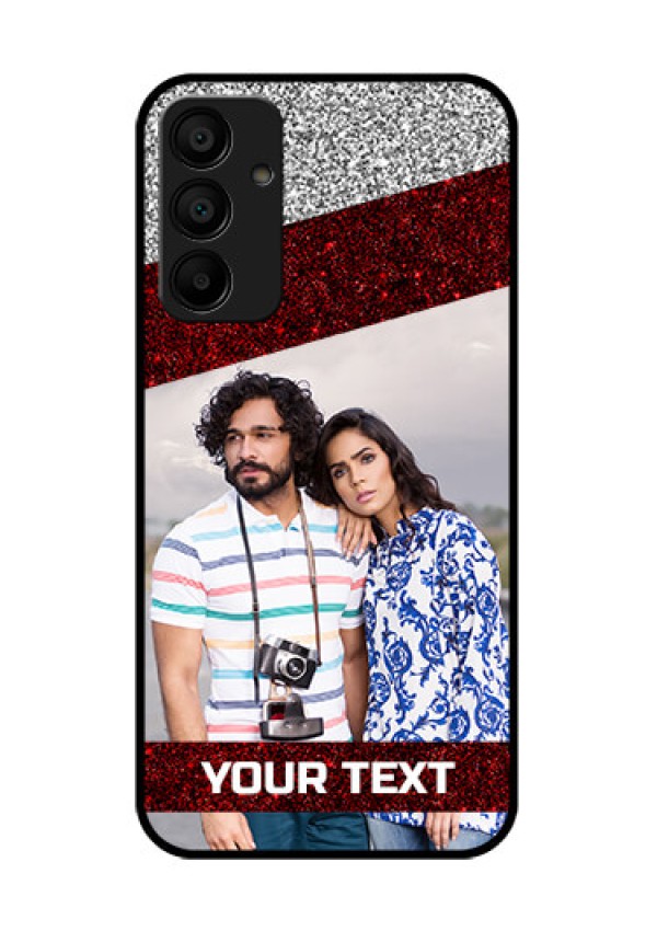 Galaxy M15 5G Custom Glass Phone Case - Image Holder With Glitter Strip Design