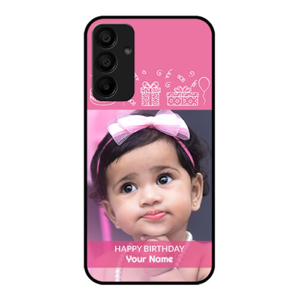 Galaxy M15 5G Custom Glass Phone Case - With Birthday Line Art Design Galaxy M15 5G Custom Glass Phone Case - With Birthday Line Art Design