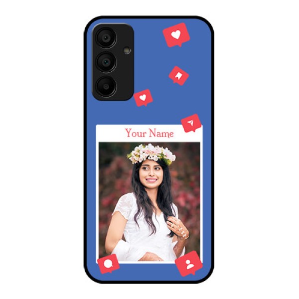 Galaxy M15 5G Custom Glass Phone Case - Like Share And Comment Design