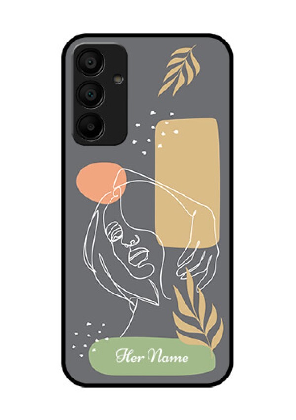Galaxy M15 5G Custom Glass Phone Case - Gazing Woman Line Art Design