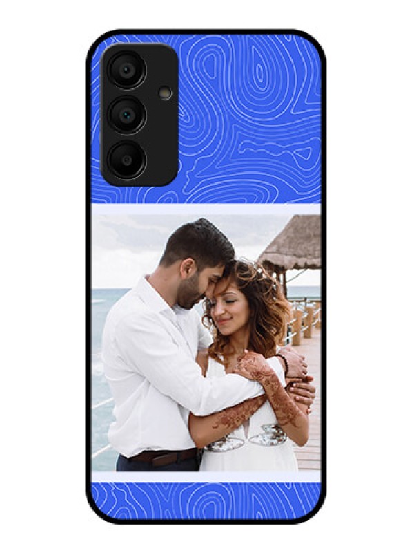 Custom Galaxy M15 5G Custom Glass Phone Case - Curved Line Art With Blue And White Design