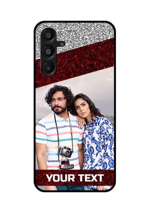Galaxy M16 5G Custom Glass Phone Case - Image Holder With Glitter Strip Design