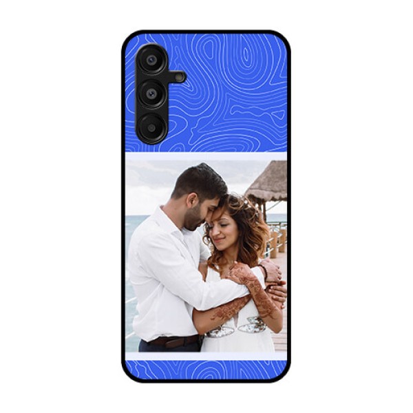 Galaxy M16 5G Custom Glass Phone Case - Curved Line Art With Blue And White Design Galaxy M16 5G Custom Glass Phone Case - Curved Line Art With Blue And White Design