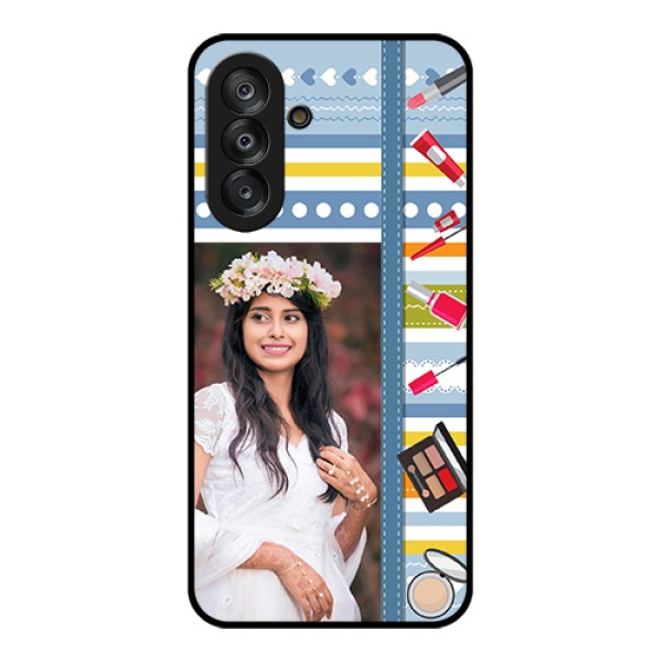 Samsung Galaxy M17 5G Custom Glass Phone Case - Makeup Icons Design Samsung Galaxy M17 5G Custom Glass Phone Case - Makeup Icons Design