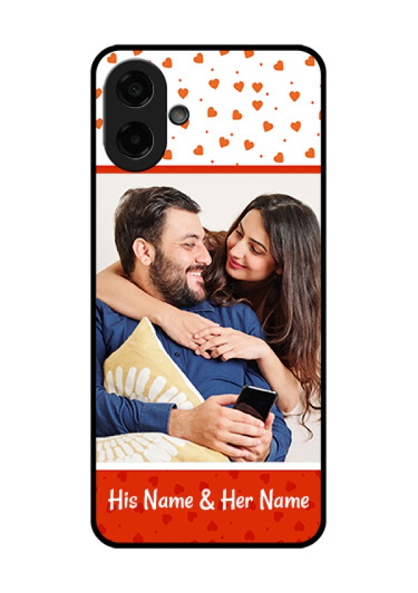 Samsung Galaxy M17e Custom Glass Phone Case - Orange Love Symbol Design