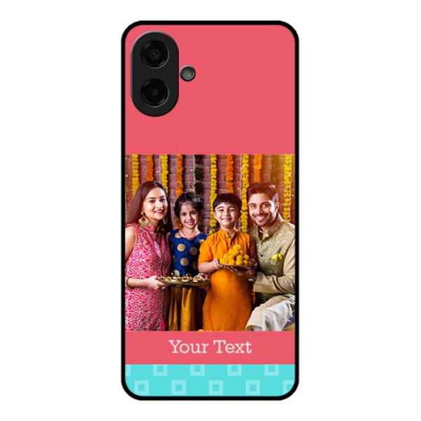 Samsung Galaxy M17e Custom Glass Phone Case - Peach & Blue Color Design Samsung Galaxy M17e Custom Glass Phone Case - Peach & Blue Color Design