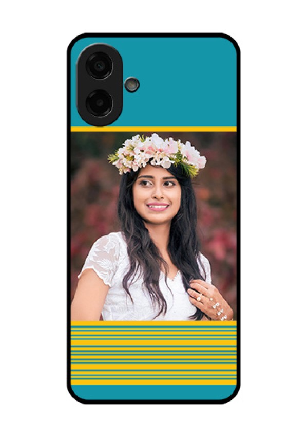 Samsung Galaxy M17e Custom Glass Phone Case - Yellow & Blue Design