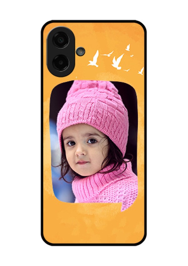 Samsung Galaxy M17e Custom Glass Phone Case - Water Color Design With Bird Icons