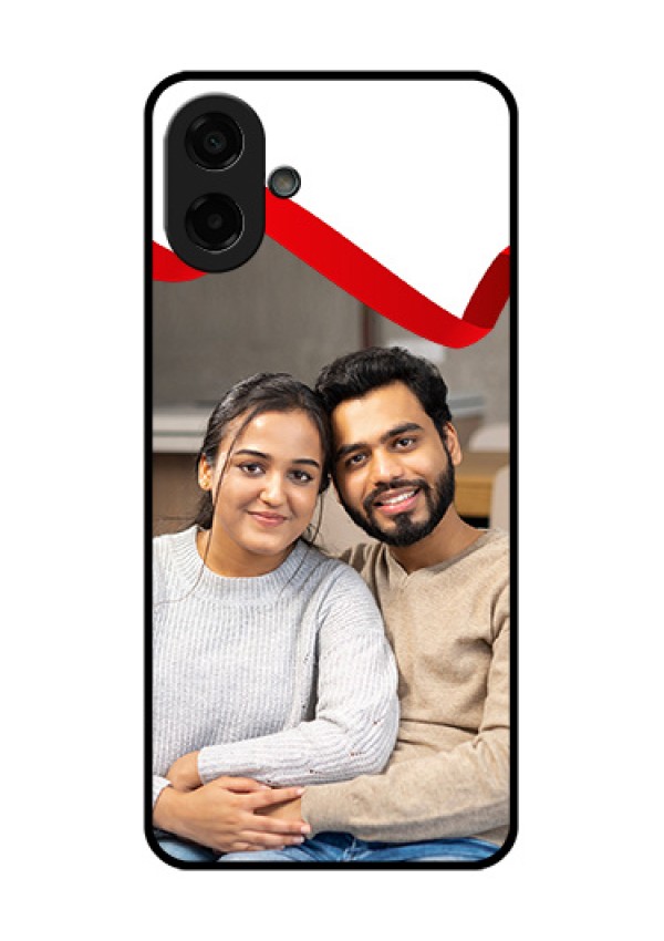 Samsung Galaxy M17e Custom Glass Phone Case - Red Ribbon Frame Design