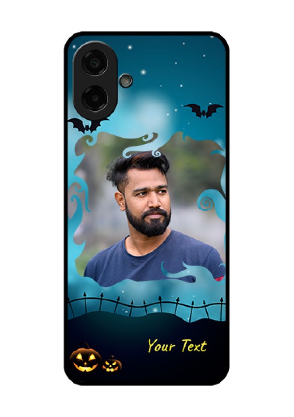 Samsung Galaxy M17e Custom Glass Phone Case - Halloween Frame Design