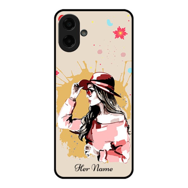 Samsung Galaxy M17e Custom Glass Phone Case - Women With Pink Hat Design Samsung Galaxy M17e Custom Glass Phone Case - Women With Pink Hat Design
