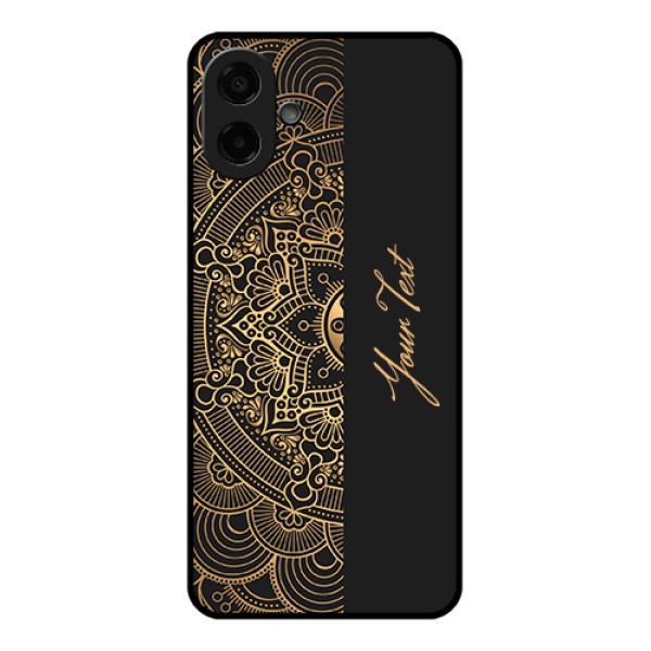 Samsung Galaxy M17e Custom Glass Phone Case - Mandala Art With Custom Text Design