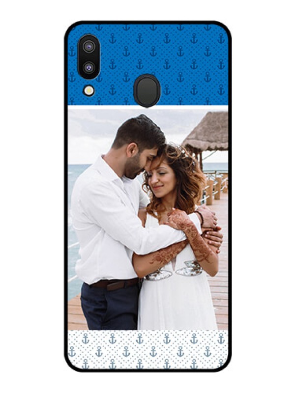 Custom Galaxy M20 Photo Printing on Glass Case - Blue Anchors Design