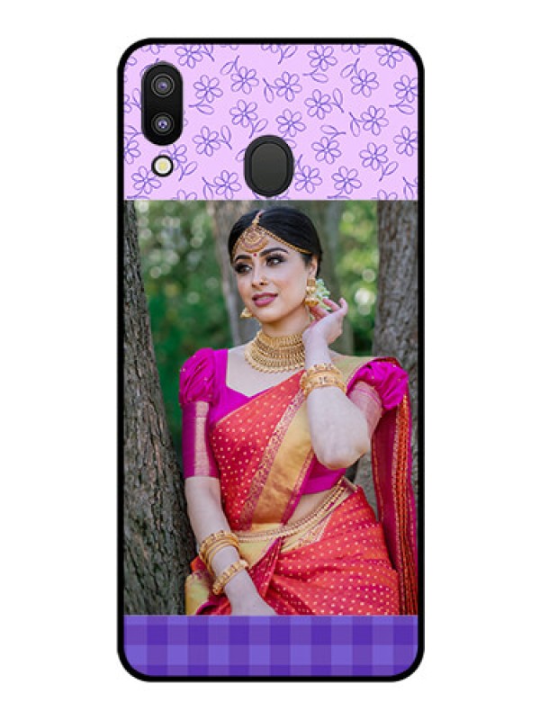 Custom Galaxy M20 Custom Glass Phone Case - Purple Floral Design