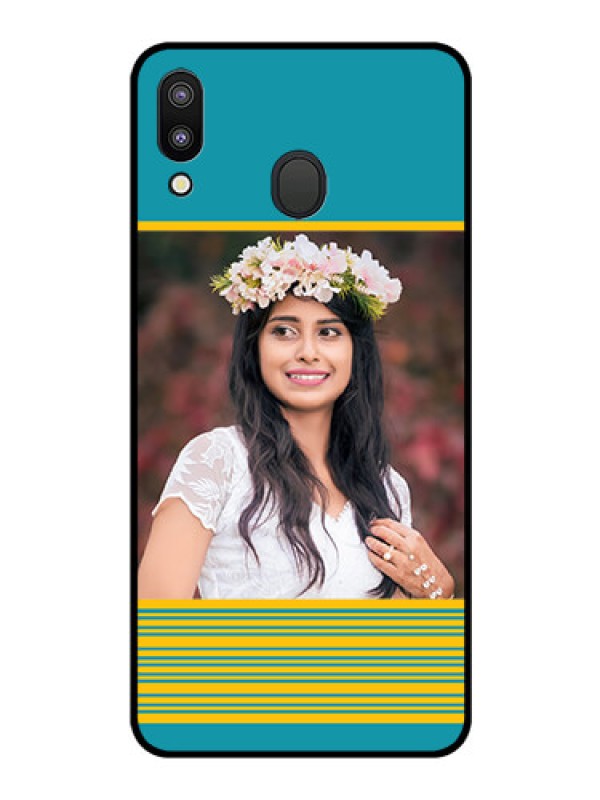 Custom Galaxy M20 Custom Glass Phone Case - Yellow & Blue Design 
