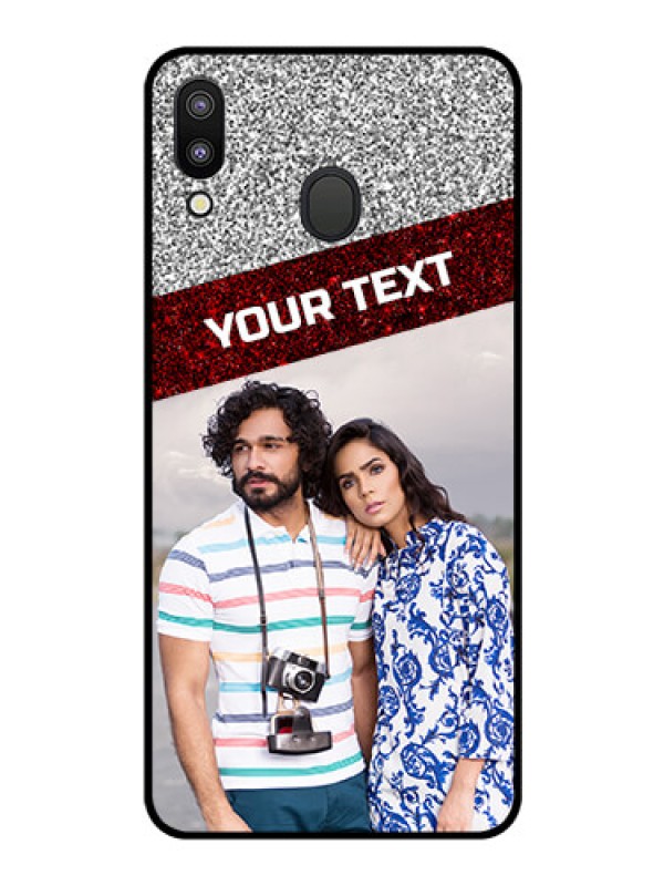 Custom Galaxy M20 Personalized Glass Phone Case - Image Holder with Glitter Strip Design