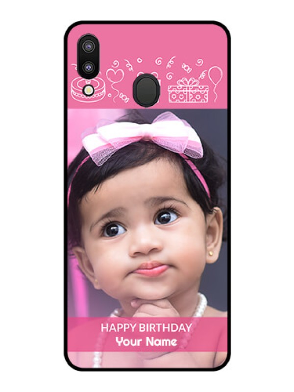 Custom Galaxy M20 Photo Printing on Glass Case - with Birthday Line Art Design